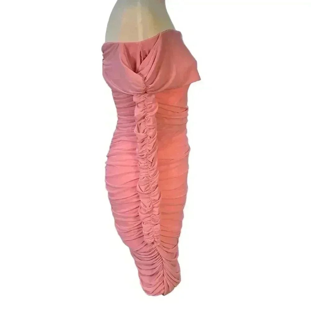 Fashion Nova Ready In A Ruched Off Shoulder Midi Dress - Pink Size Large - Picture 8 of 11